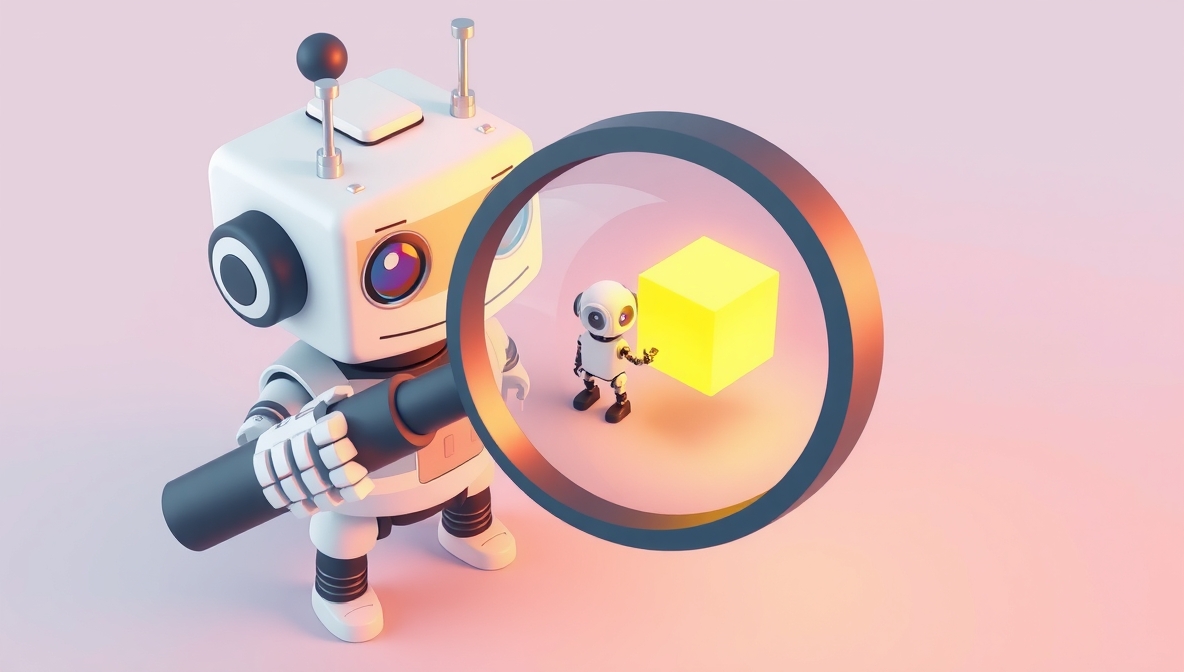 虫眼鏡を持つロボット